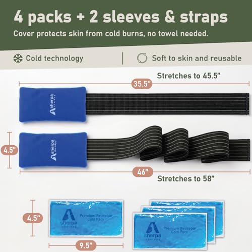 Flexible Cold Gel Pack with Straps, 9.5" x 4.5", 4 Pack - style: ColdWithStrap