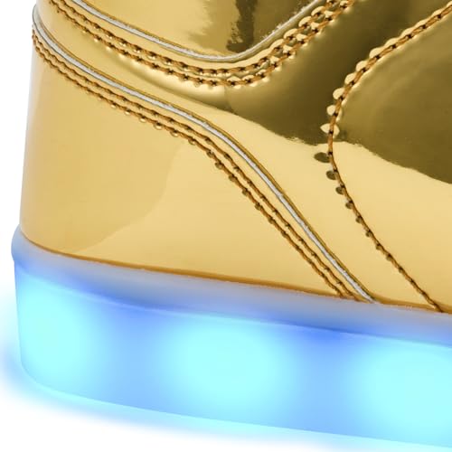Unisex LED Light Up Shoes, Fashion High Top LED Sneakers USB Rechargeable Glowing Luminous Shoes for Men, Women, Teens - color: Gold, size: 7.5 Women/6 Men