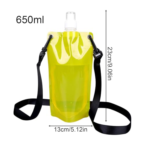 Water Pouch for Running 650ml Leak-Proof Foldable Flask with Strap - color: Yellow