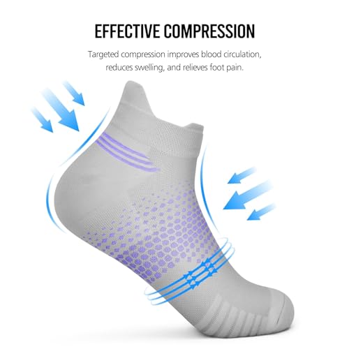 PAPLUS Ankle Compression Socks for Women, 6 Pairs Cushioned Running Socks - color: Grey（6 Pairs）, size: Large-X-Large