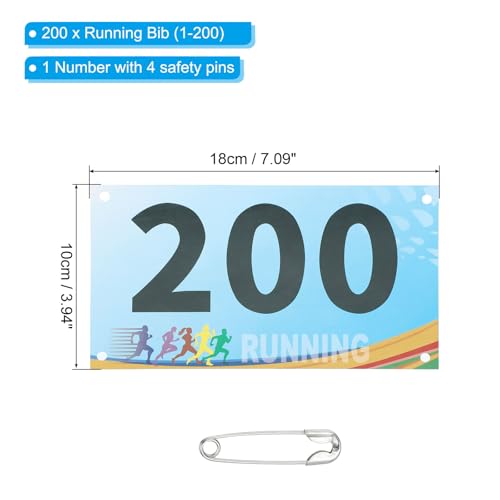 PATIKIL Tearproof Running Bib Numbers, Race Competitor Numbers - size: 7x4 Inch, style: 1-200