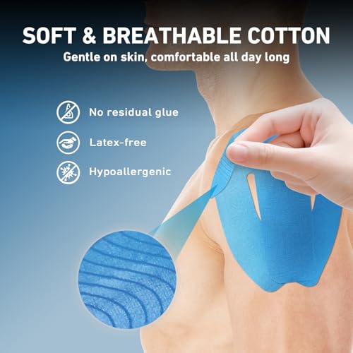 KTQUICK Precut Kinesiology Tape for Shoulders, 24 PCS, 20% Stronger, Blue - color: Blue, size: 24PCS