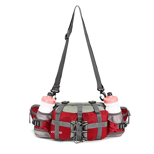 VISCNE Outdoor Fanny Pack Hiking Fishing Waist bag 2 Water Bottle Holder Lumbar Pack - color: Red