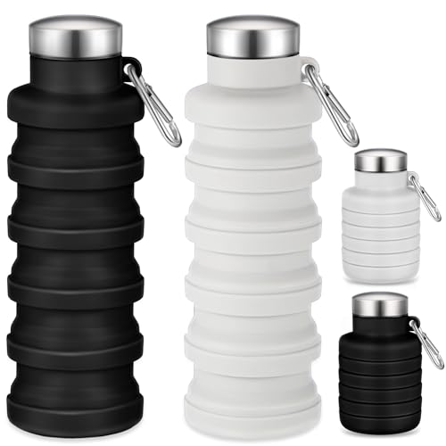 Baderke 2 Pcs Collapsible Water Bottles, 17oz, Black, Gray White - color: Black, Gray White