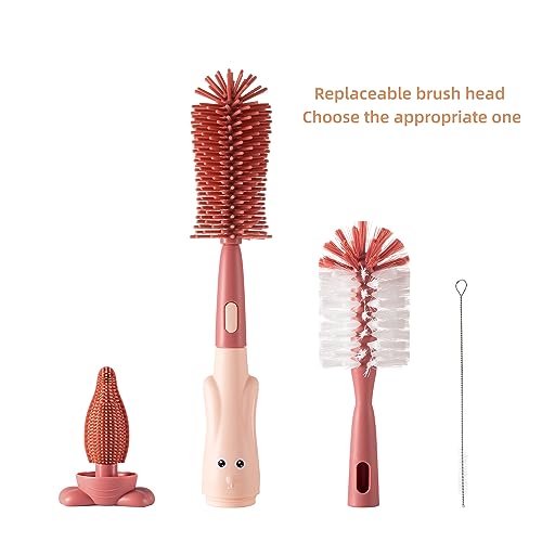 Silicone Baby Bottle Brush with Stand, Water Bottle Brush Cleaner Set - color: Pink 2