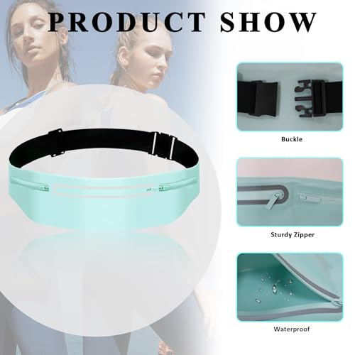 Fanny Packs for Women,Waterproof Fanny Pack for Men,Adjustable Running Belt Waist Pack Slim Expandable Pocket Belt Bag,iPhone Running Holder Cell Phone Elastic Waist Pouch Bag Light Blue - color: 02-Blue with 3 Pockets