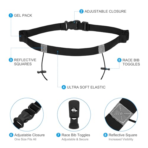 PATIKIL Elastic Triathlon Running Belt, 2 Pack Adjustable Race Number Belt Race Belt Bib Holder with 6 Energy Gel Loops for Marathons Racing Cycling, Black - color: Black