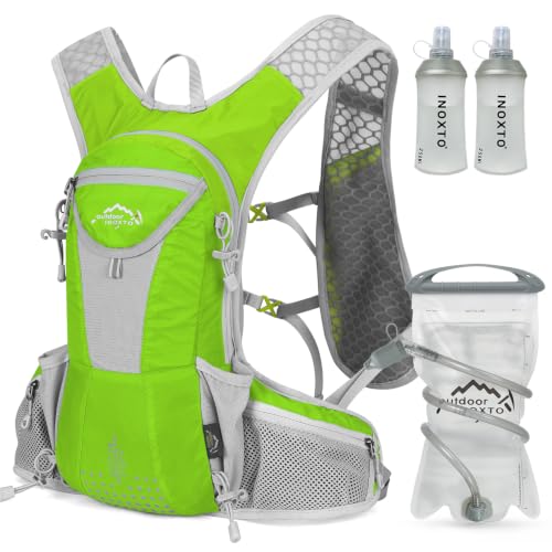 IX INOXTO Hydration Pack Backpack, Lightweight Water Backpack with 2L Hydration Bladder Daypack for Men Women,Running Hydration Vest for Trail Running Hiking Cycling Race Climbing - color: Fruit green