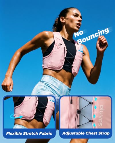 Running Vest for Women Men, 500ml Soft Flask & Phone Holder - color: Pink, size: Medium-Large
