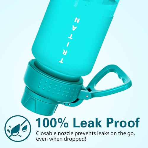 OLDLEY 32oz Water Bottle with Handle, BPA-Free Tritan Reusable Sports Water Bottle with Leak-Proof Dust Lid, Wide Mouth, Cup Holder Friendly, Half Frosted Clear Bottle for Gym, Travel, Work,Aqua Blue - color: Aqua Blue