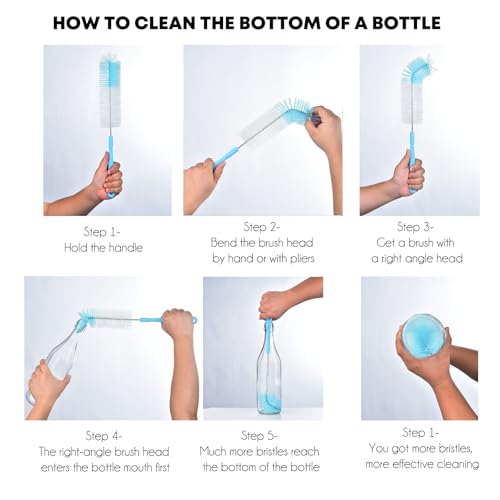 ALINK 17 inch Extra Long Bottle Cleaning Brush Cleaner for Washing Narrow Neck Beer/Wine/Thermos, Brewing Bottles, Hummingbird Feeder - color: Blue