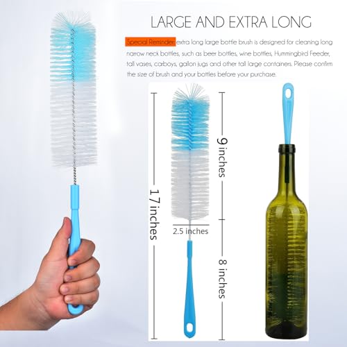 ALINK 17 inch Extra Long Bottle Cleaning Brush Cleaner for Washing Narrow Neck Beer/Wine/Thermos, Brewing Bottles, Hummingbird Feeder - color: Blue