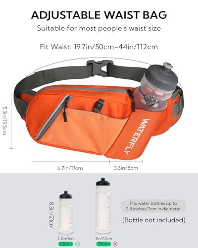 WATERFLY Water Bottle Fanny Pack, Hiking Hydration Belt for Women Men - color: Orange
