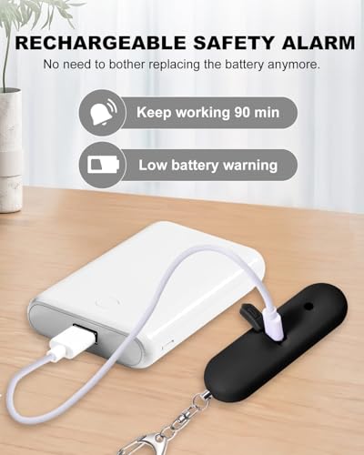 Personal Safety Alarm for Women - Waterproof Rechargeable Security Alarm - 140dB Extra Loud Siren with SOS Strobe Light - Self Defense Keychain for Women Girls Teens Seniors(Black) - color: Black