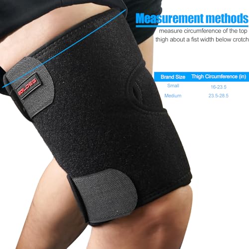 Luwint Youth Small Adult Thigh Hamstring Brace, Adjustable Compression Upper Leg Sleeve Support Wrap for Sprains, Tendinitis, Workout, Pain Relief, Single, Black