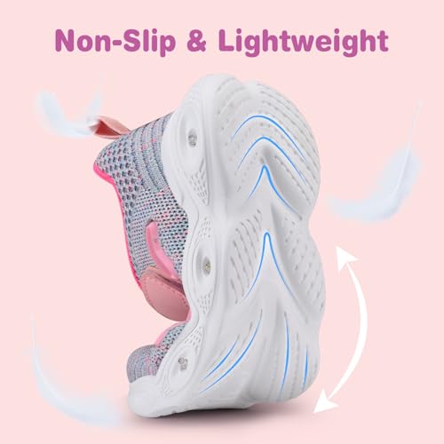 SMILIN Kids Girls Light Up Tennis Shoes, Breathable Lightweight Flashing Sneakers, Adorable Glowing Running Walking Gym Shoes for Toddler Little Kid