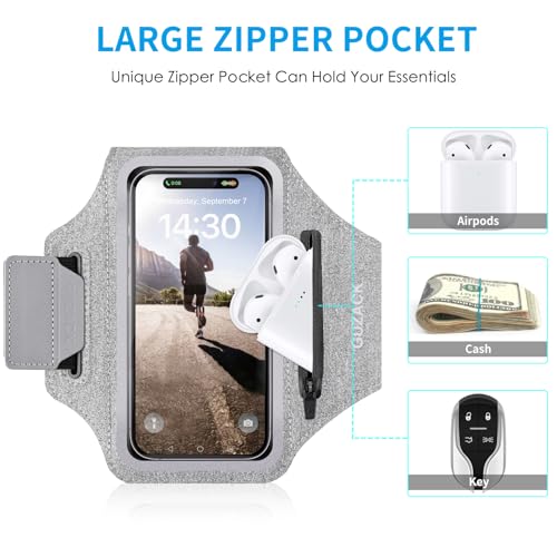 GUZACK Running Armband with Key Pockets & Card Slot, Up to 6.9", Medium - color: Gray, size: M