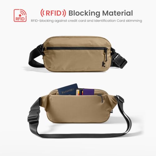 tomtoc 3.5L Sling Bag with RFID Blocking Crossbody Chest Pack for Men Women - color: Khaki, size: 3.5L