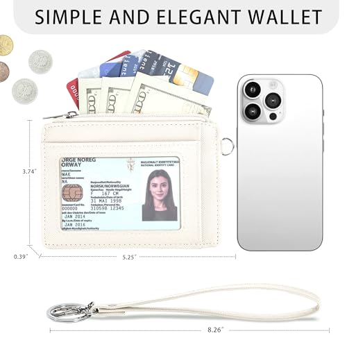SEAVILIA Small Wallet for Women Slim Wristlet Keychain Wallets RFID Credit Card Holder With Zipper Pocket, ID Window (Beige) - color: Beige