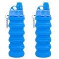 Collapsible Water Bottles Travel water bottle Sports Portable Sport Water Bottle Reusable Water Bottles comes with mountaineering Buckle 500ml silicone Water-proof camping water bottle - color: Blue+Blue, style: 2 pack