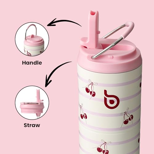BOTTLE BOTTLE Insulated Water Bottle 24oz with Straw Lid and Handle Sports - color: Happy Cherry