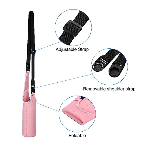 PATIKIL Water Bottle Sling Bag, Neoprene Portable Insulated Bottle Holder Carrier with Removable Adjustable Shoulder Straps - color: Pink