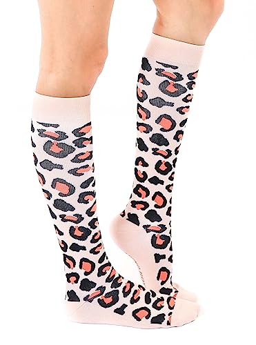 Living Royal Compression Socks - Graduated Compression 15-20mmHg, Padded Cushion Bottom Fun Socks, Moisture-Wicking - color: Leopard