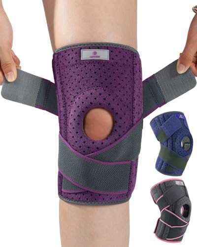 ABYON Knee Brace for Men & Women Meniscus Tear, Knee Support with Dual Side Stabilizers & Crossed Compression Straps for Knee Pain Relief, ACL, Arthritis and Post-Surgery Recovery - color: Purple-01, size: Large/X-Large (Pack of 1)