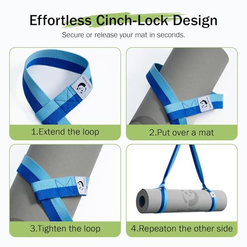 Slim Panda Yoga Mat Strap, Adjustable Soft Cotton Carrier - color: Light Blue & Dark Blue, size: 72 inches
