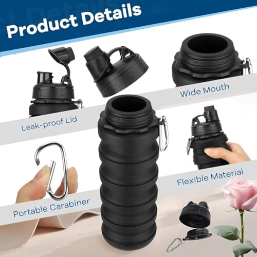 Collapsible Water Bottles 2 Pack 500ml Black+Light Grey - color: Black+Light Grey
