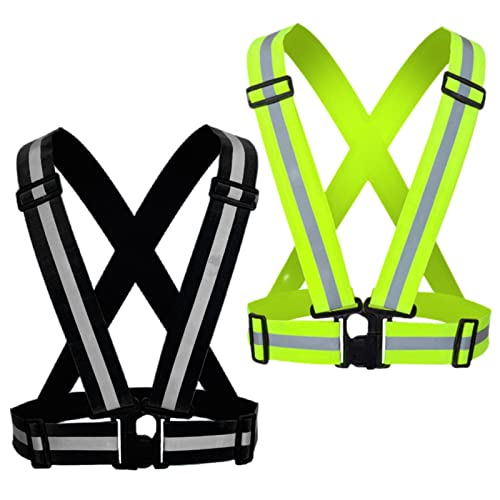 Reflective Strap Safety Vest Gear - 2-10 Pack Adjustable High Visible Reflective Running Gear for Women Men Night - color: Green+Black