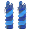 Collapsible Water Bottles Travel water bottle Sports Portable Sport Water Bottle Reusable Water Bottles comes with mountaineering Buckle 500ml silicone Water-proof camping water bottle - color: Blue+Blue camouflage, style: 2 pack