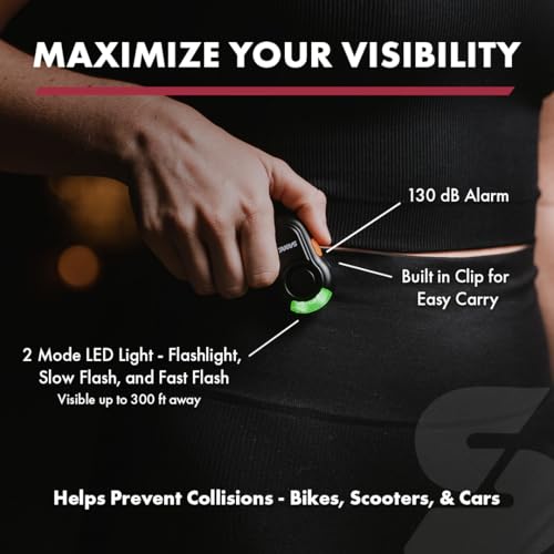 SABRE 2-in-1 Clip-On Personal Alarm With LED Safety Light, 120dB Alarm, Audible Up To 1,300-Feet (395-Meters), 3 Light Modes (Always On, Slow Flash and Fast Flash), Weatherproof