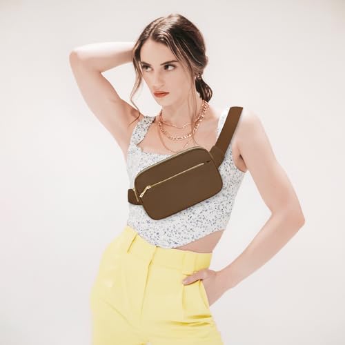 Fashion Fanny Bag-Waist Pack With Adjustable Belt Bag-Unisex Crossbody Pack For Travel Running Hiking-Brown - color: 3-Zipper Brown
