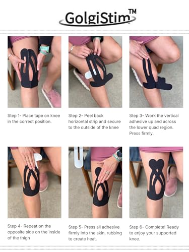 20 Pack Precut Kinesiology Tape - Black Athletic Tape, Waterproof Elastic Sports Tape, Latex Free Breathable Muscle & Joint Support for Running, Sports & Recovery by GolgiStim