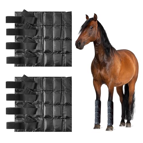 Prairie Horse Supply - Durable Nylon Ice Boots for Horses & Ponies - Cold Therapy Gel Boot Wrap for Hock, Ankle, Knee, Legs, Hooves One Size - Black Flexible Straps, Skid & Shipping Boots - (Black)