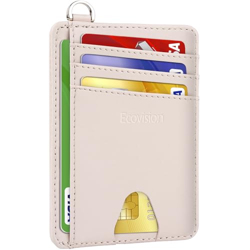 Slim Minimalist Front Pocket Wallet, RFID Blocking Credit Card Holder Wallet with Integrated D-Shackle for Men Women - color: Cowhide Pink Apricot