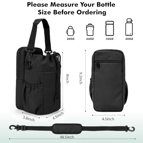 Water Bottle Holder with Strap, 32/40oz Insulation Water Bottle Carrier Bag with Phone Pocket, Water Bottle Sling Bag Crossbody Water Bottle Holder for Hiking Walking - color: Black