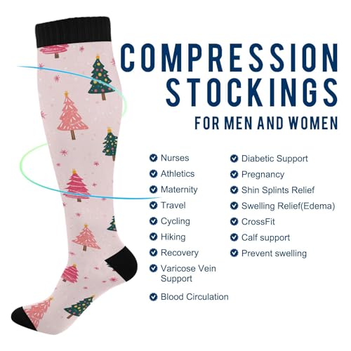 Snowflake Red Christmas Compression Sock for Women Men Funny Support Knee High Socks Running,Nurses,Travel - color: Cute Tree With Light