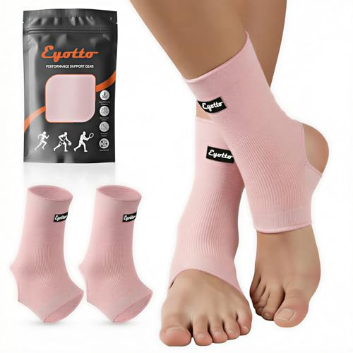 eYotto Ankle Compression Sleeve, Ankle Brace Socks for Men & Women (1 Pair) - color: Light Pink, size: Medium