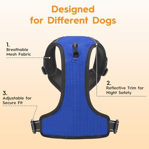 No Pull Dog Harness, No-Choke Soft Padded Reflective Dog Vest Harness with Front Clip & Top Handle, 2 Quick-Release Buckles, Adjustable for Small Medium Large Dogs - color: Dazzling Blue, size: X-Small