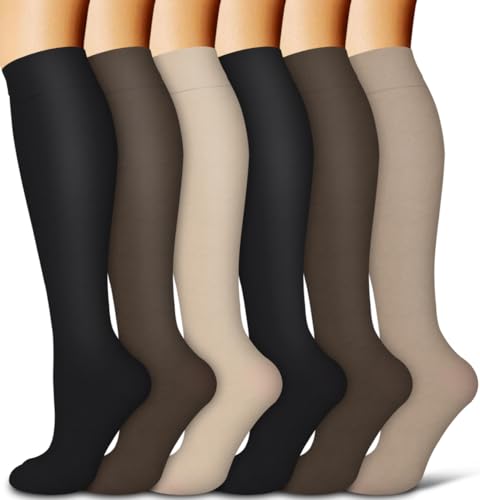 COOLOVER Copper Compression Socks for Women and Men(6 Pairs)-Best Support for Running, Athletic, Travel - color: 05a Black/Brown/Khaki, size: Large-X-Large
