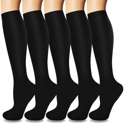 Compression Socks for Women&Men 20-30mmHg Graduated Knee High Stocking - color: 01-5 Pairs Black, size: Small-Medium