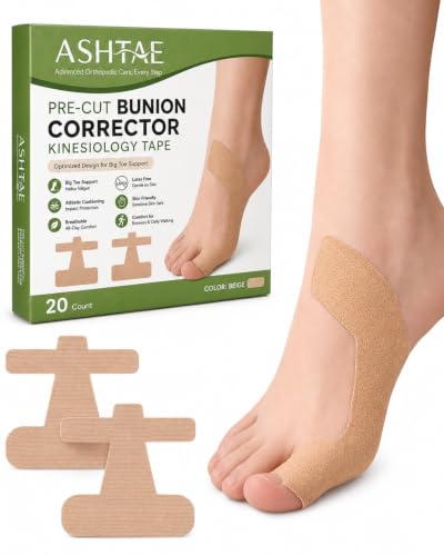 Pre Cut Bunion Corrector Kinesiology Tape Big Toe Support Feet Hallux Valgus Athletic Cushioning Breathable Latex Free Skin Friendly Comfort for Runners Daily Walking Tape(Beige,20PCS)