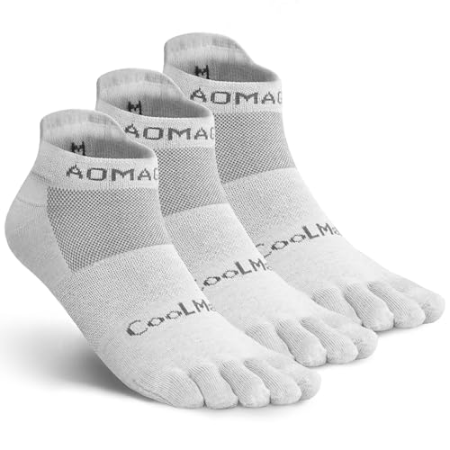 Toe Socks for Men and Women Athletic Running Coolmax Five Finger Ankle/Quarter Socks Breathable Lightweight, 3 Pairs - color: E4110# Light-gray, size: Large