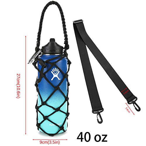 Water Bottle Carrier Strap Wine Cup Holder for Sports Bottle Sling Water Flask 17-25oz 32oz-40oz 64oz - color: Black (32oz-40oz)