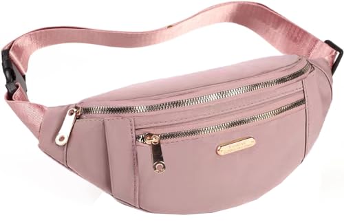 Crossbody Fanny Packs Waist Pack for Women, Waterproof Waist Bag with Adjustable Strap for Travel Sports Running - color: cute pink