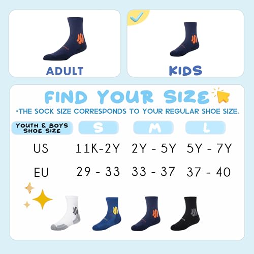 BRISIRA Coolmax Bamboo Viscose Kids Compression Socks for Youth Boys Girls - color: Darkblue-3pack, size: Medium