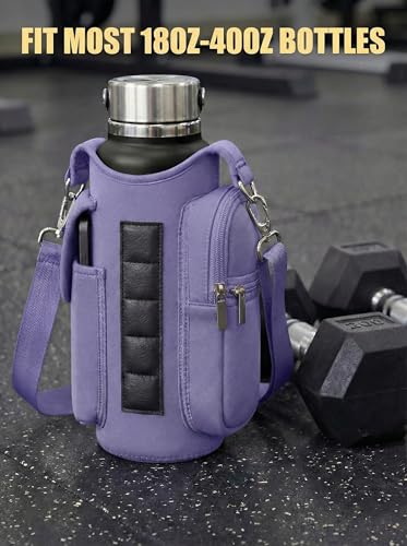 RICHEN Magnetic Gym Bag,Magnets Gym Water Bottle Bag Carrier Holder with Pockets & Strap Fit for 18 to 40 oz Owala Hydro Flask Yeti, Gym Accessories for Men Women,Walking, Hiking - color: Lavender
