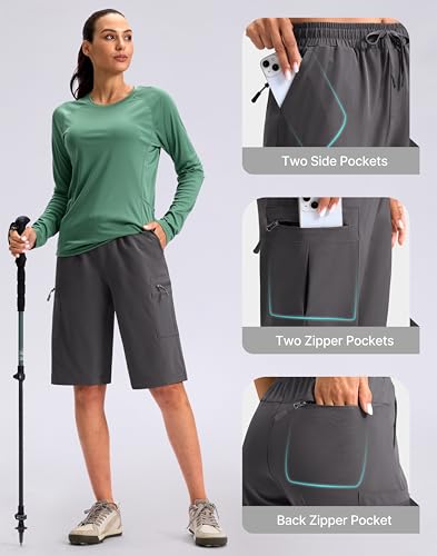 Viodia 13'' Women's Hiking Cargo Shorts Knee Length with Zipper Pockets - color: Dark Grey, size: Small